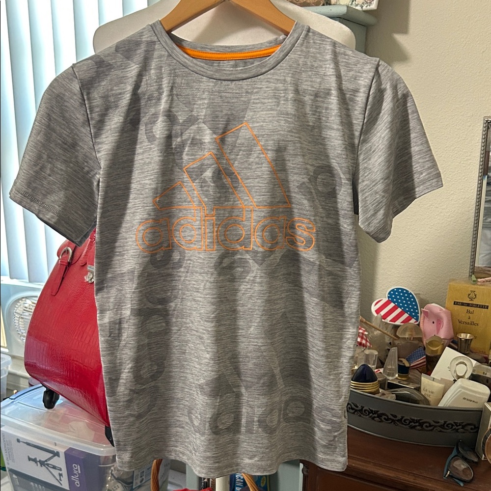 Adidas Kids Heather Gray Tee with Orange Logo